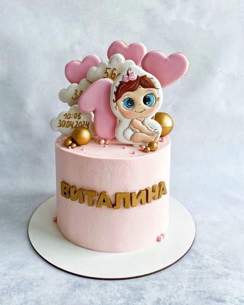 Розовый торт с сердечками и цифрой 3
